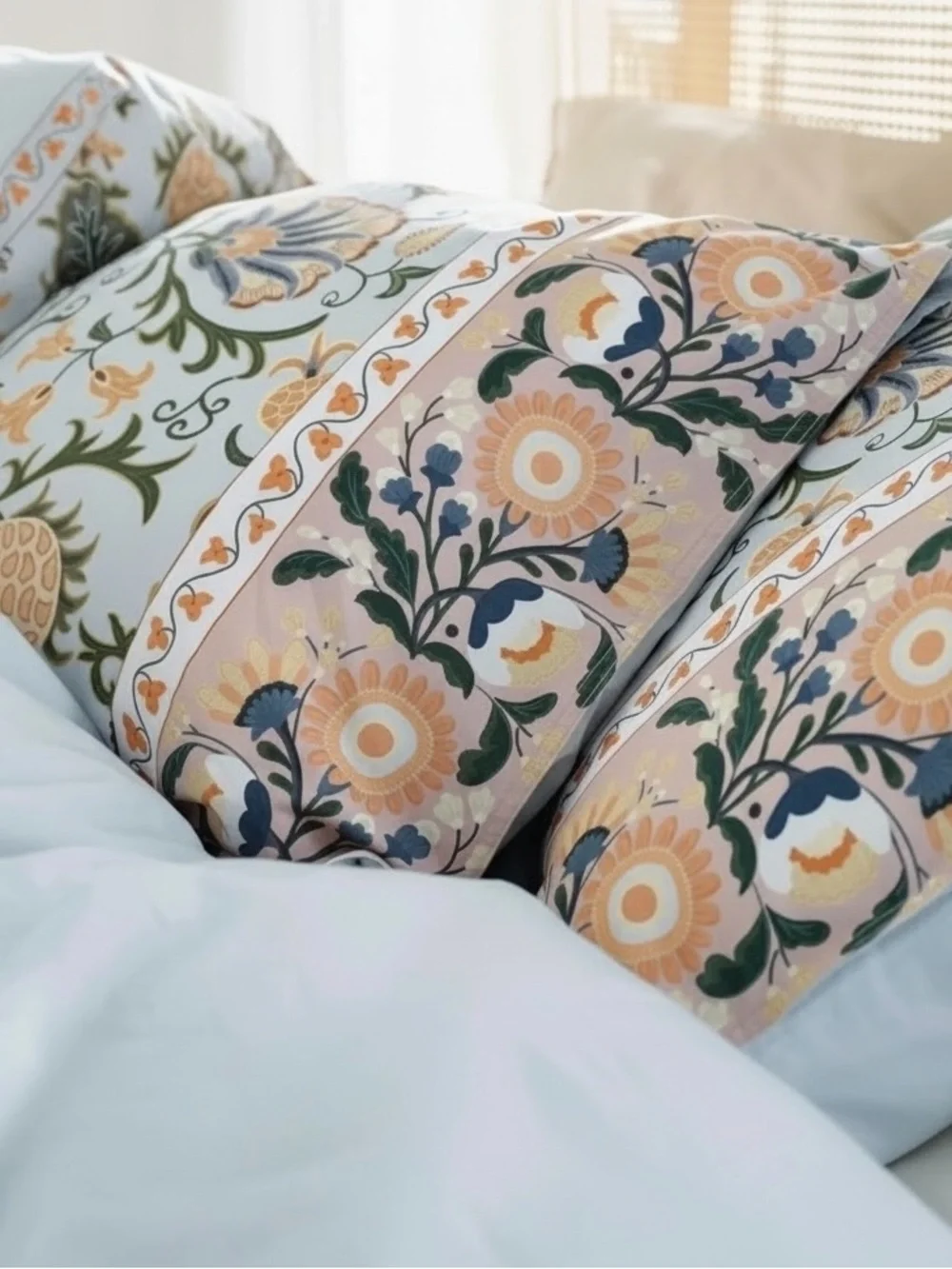 NEW Anthropologie Blue Floral Boho Cotton Queen / King Bedding Duvet & Sham Set